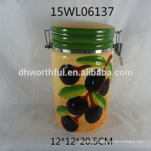2016 new arrival ceramic airtight container with olive pattern